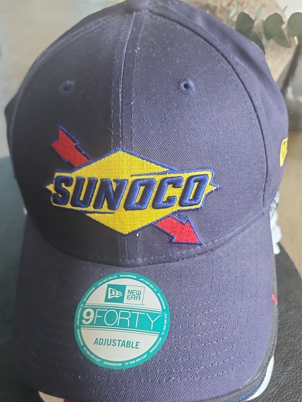 Men's New Era Navy Blue Sunoco Logo Adjustable Cap with Yellow & Red Embroidery